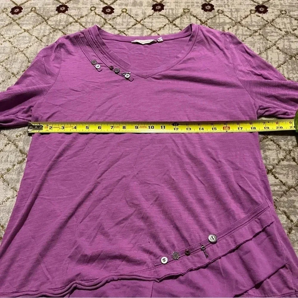 Soft Surroundings Tunic Shirt Womens M Purple V Neck Long Sleeve Charms Buttons - Picture 8 of 9